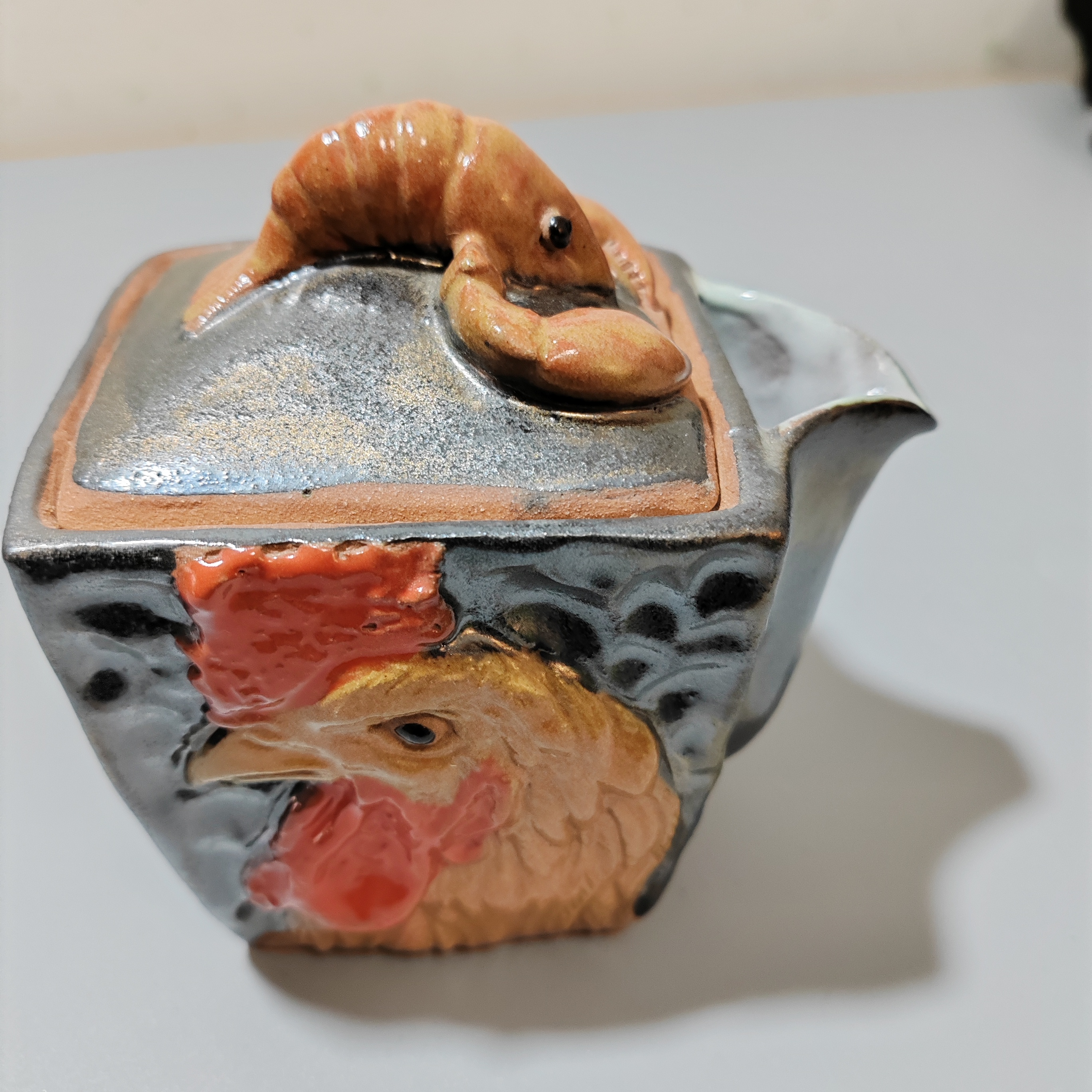 志野烧浮雕生肖鸡方宝瓶 大容量350ml 有瑕疵特价