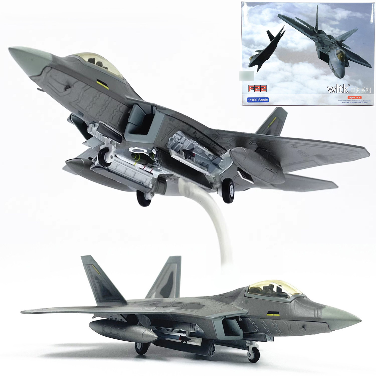1:100美国空军F22隐形战斗机猛禽挂弹模式合金飞机模型仿真摆件