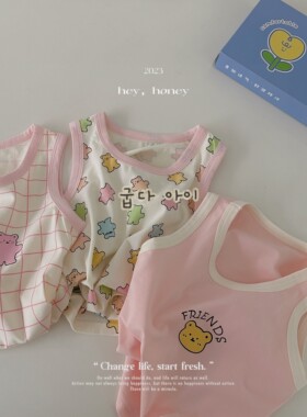 【3件装系列小背心】儿童满印舒适护肚幼儿纯棉打底家居吊带内衣