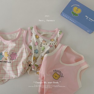 儿童满印舒适护肚幼儿纯棉打底家居吊带内衣 系列小背心 3件装