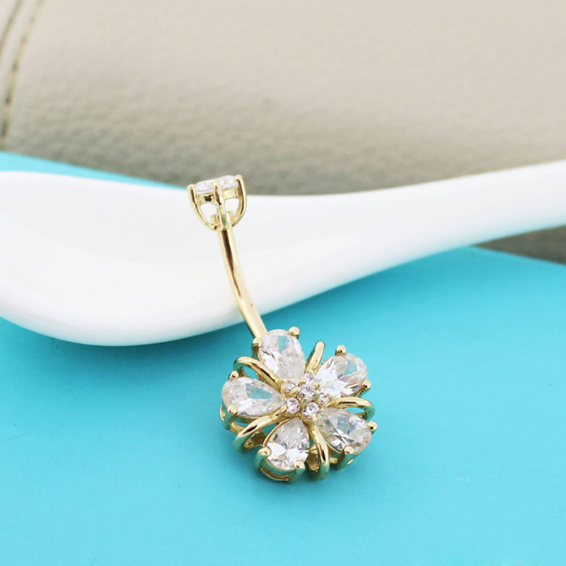 韩国进口纯14k黄金脐环女 个性肚皮舞脐钉k金首饰礼物