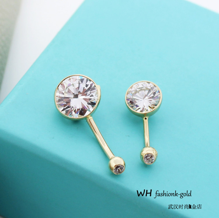 wh韩国进口纯14k金圆钻脐环 肚脐扣淑女炫美圆钻脐钉首饰