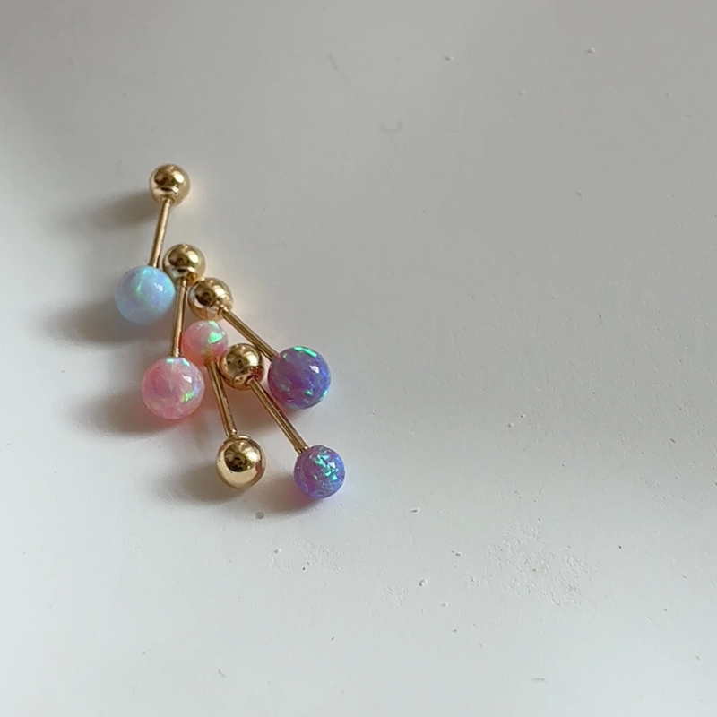 韓國純14K金歐泊澳寶石螺絲耳釘