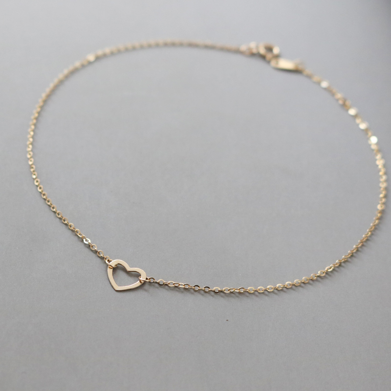 韓國14k金腳鏈迷你鏤空桃心少女