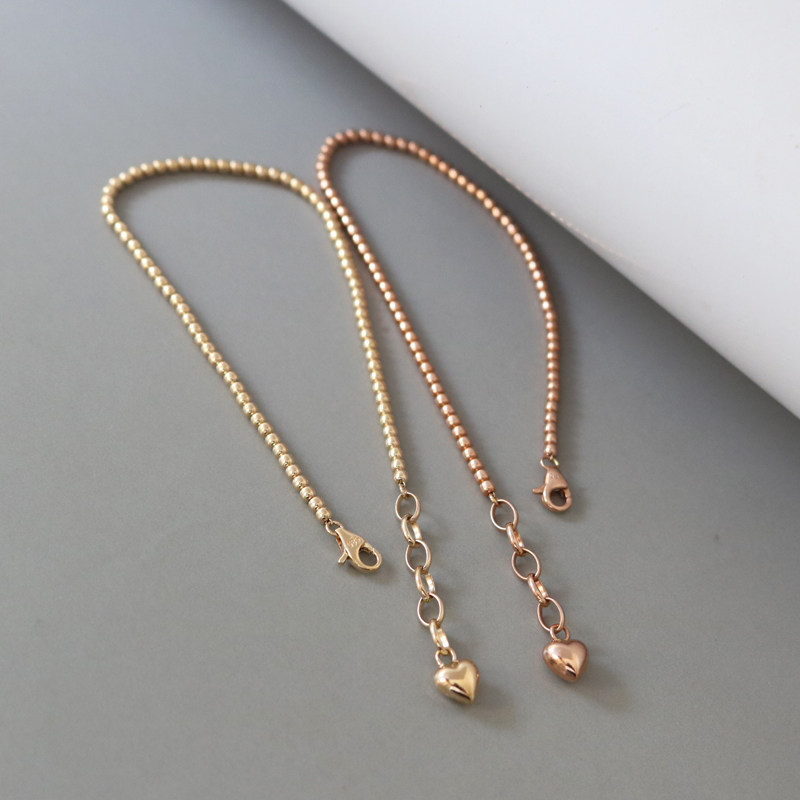 轻奢高级感韩国14k金圆球米珠手链 玫瑰金小金珠 k黄金手链首饰女