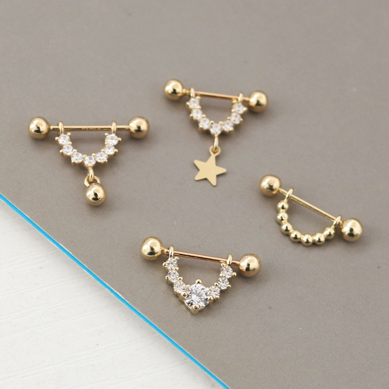 雙頭圓球弧形五角星豆豆款耳骨釘