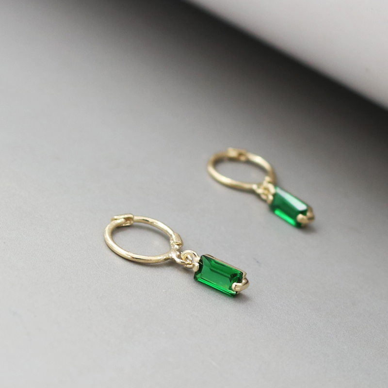 純10K金祖母綠K黃金耳扣耳圈
