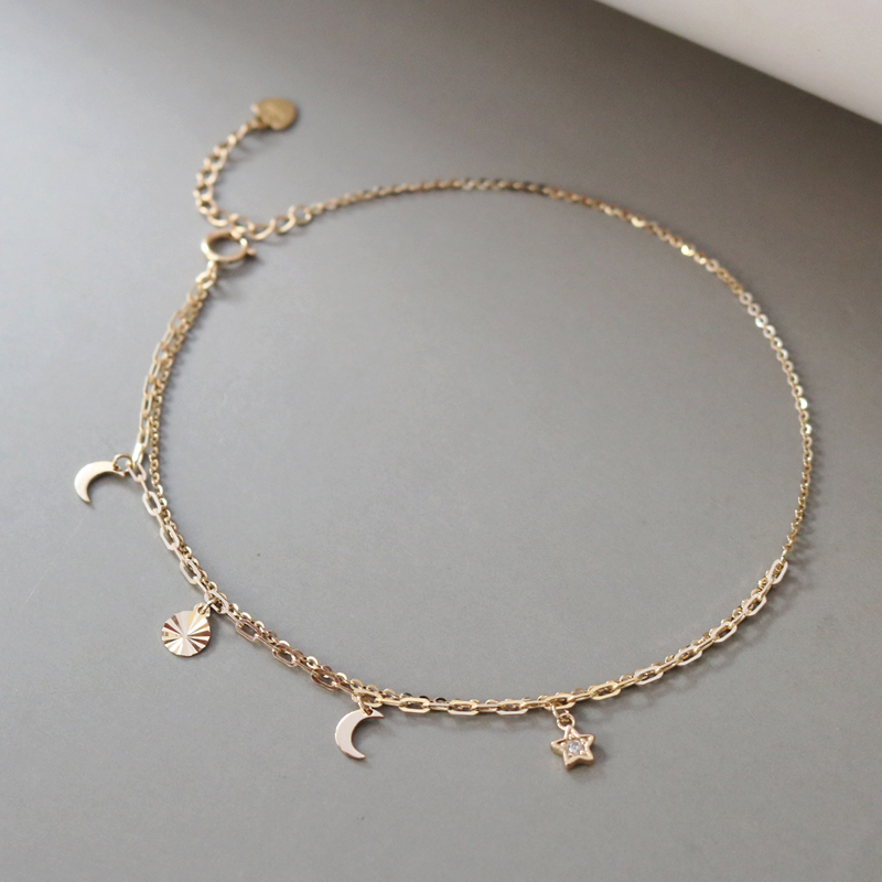 韓國純14K金星星月亮腳裸鏈禮物