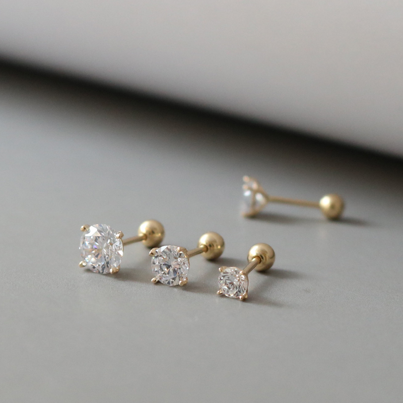 純14K金耳釘螺絲圓球耳骨釘