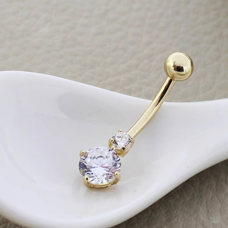 韓國純14K金精致款臍環鑲嵌