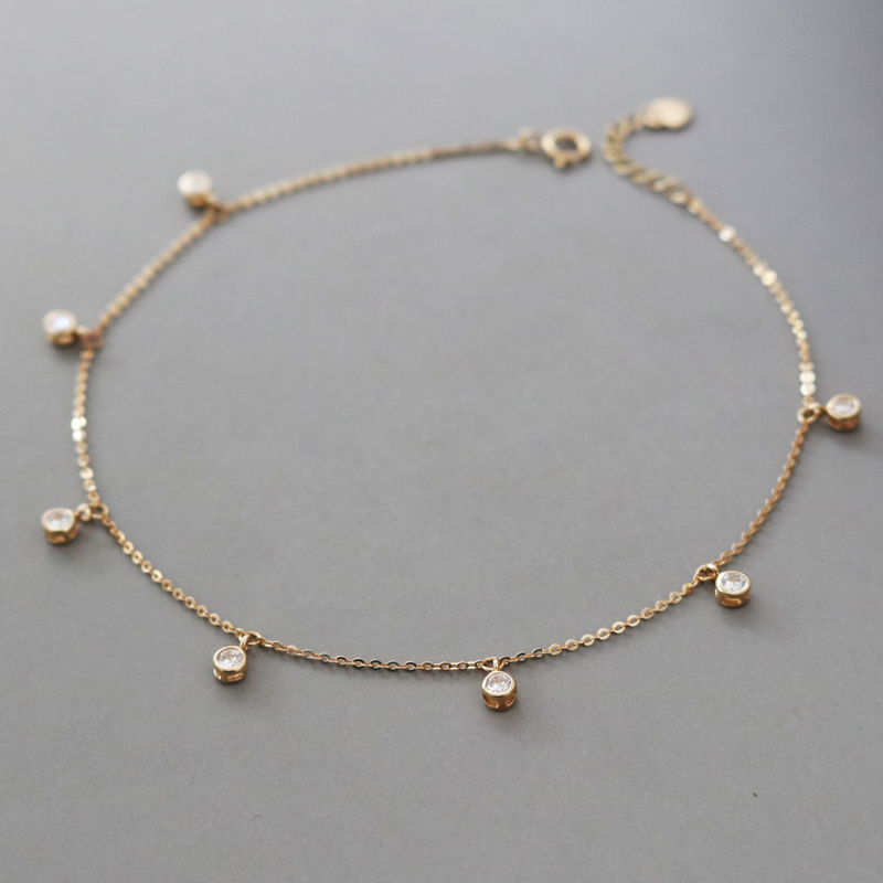 冷淡風高級感包邊圓鉆ins金腳鏈