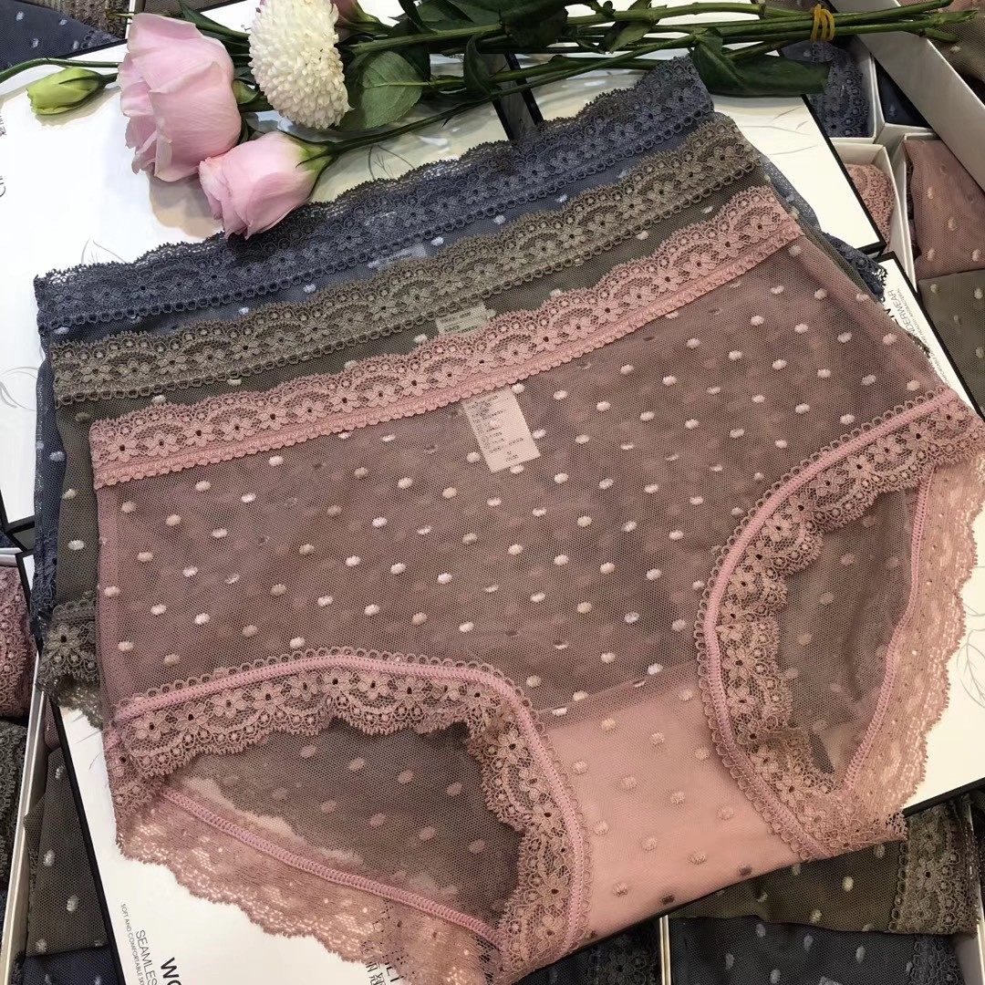 精品三条装魅丽翘恬静蕾丝内裤女高品质中腰性感无痕三角裤子衣服