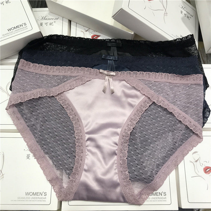 3条盒装绸缎网纱三角裤头透气