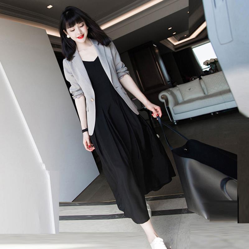 欧洲站春装女2026年新款气质女神范吊带洋装职业西装两件套