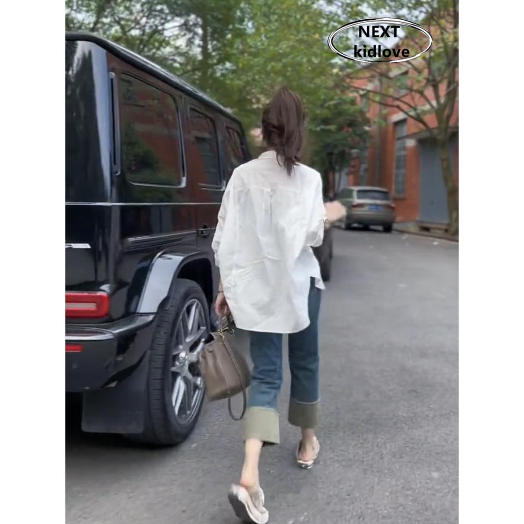 香港2026春秋新款欧货设计感白色衬衫女休闲遮肉纯色打底长袖衬衣