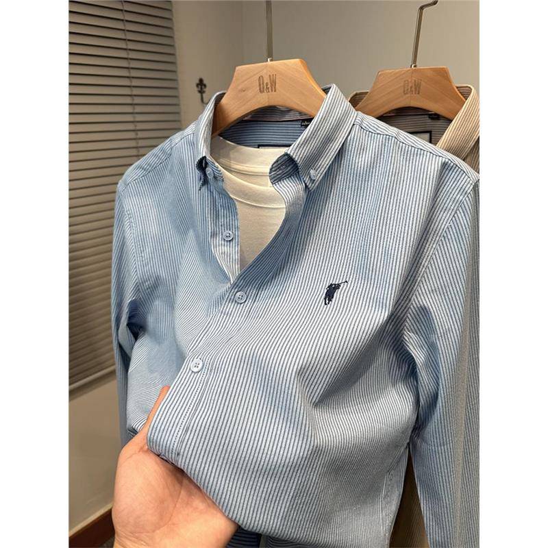 MAROLIO竖条纹小马标衬衫男士长袖春秋季新款衬衣服男装潮牌寸衣