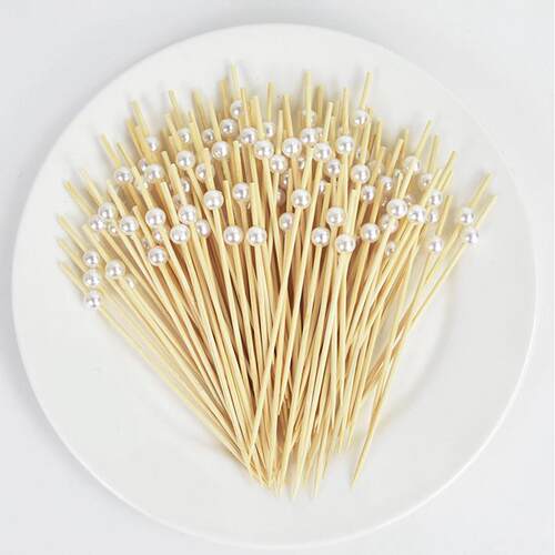 100Pcs White Pearl Bamboo Food Fruit Picks Wedding Party Dis