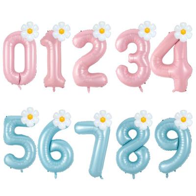 2pcs Daisy Foil Balloons Set Macaron Pink Blue 40inch Number