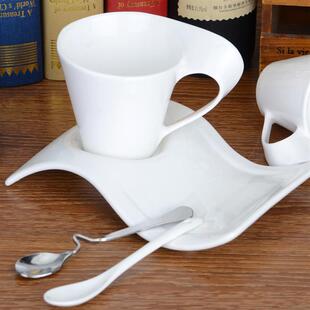 Creative Wavy Espresso Cup Saucer Set Porcelain Milk Breakfa