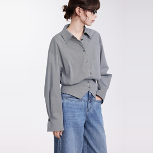 汉服气质格纹收腰翻领长袖衬衫女2025春季新款高级感通勤时尚小衫