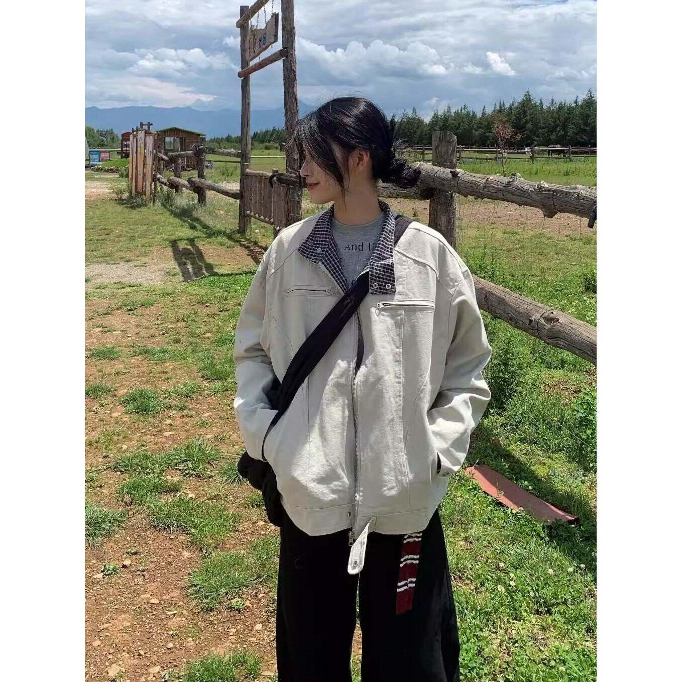 美式工装外套女2025初秋季覆古小众穿搭宽松休闲拼接夹克上衣潮