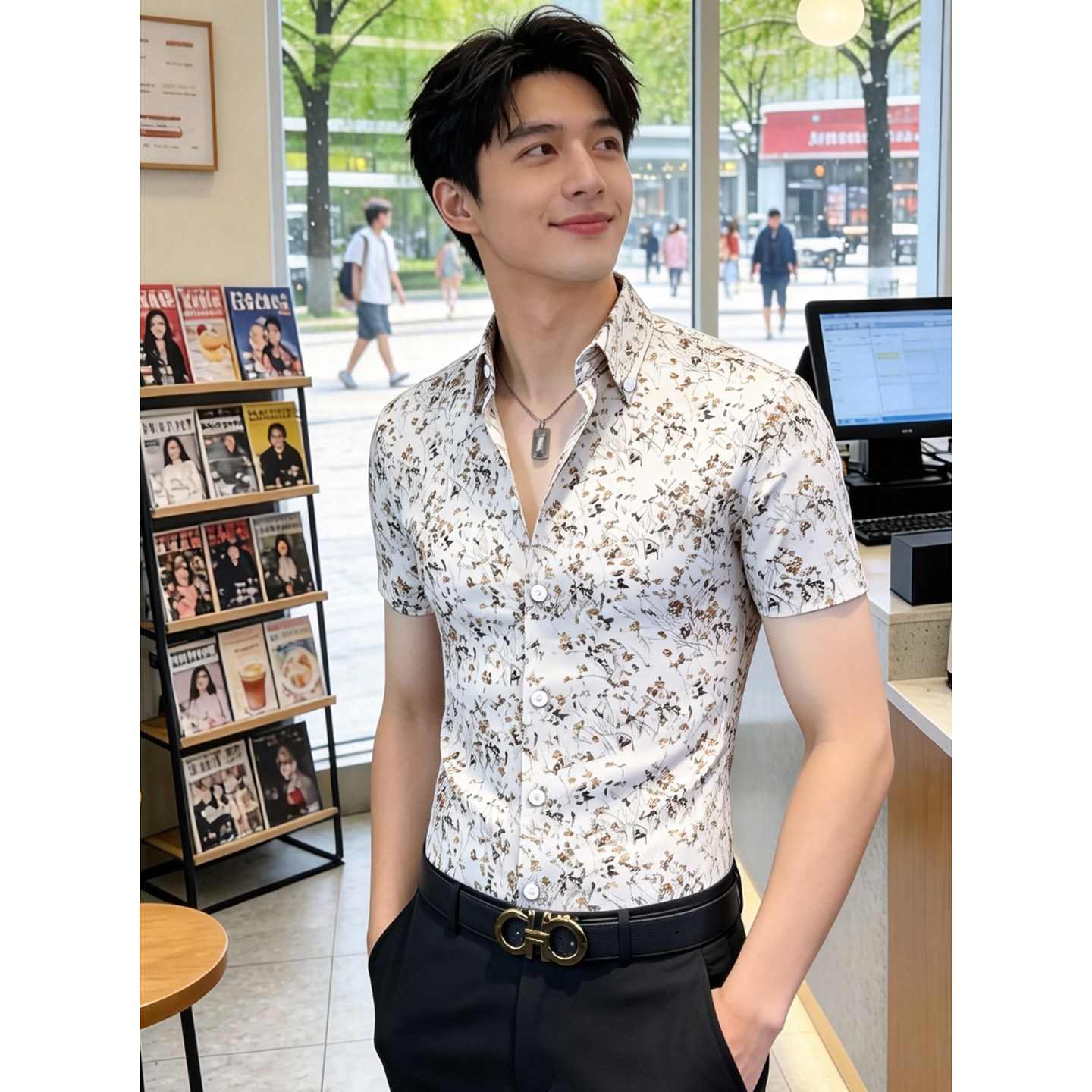碎花衬衫男士短袖夏季高端冰丝痞帅男装夏装高级感2026新款花衬衫