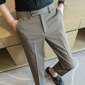 男士 九分春季 2026新款 条纹西裤 商务休闲裤 子感垂感直筒西0204w