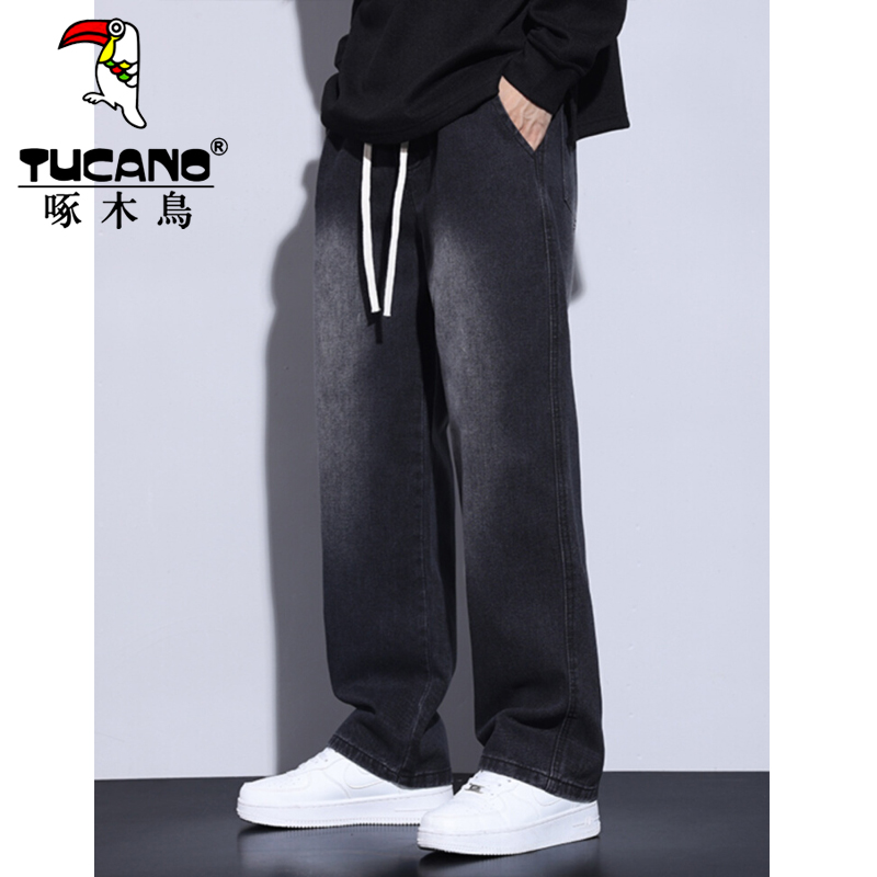 啄木鸟美式复古高街牛仔裤男春秋新款裤子水洗宽松休闲直筒长裤子