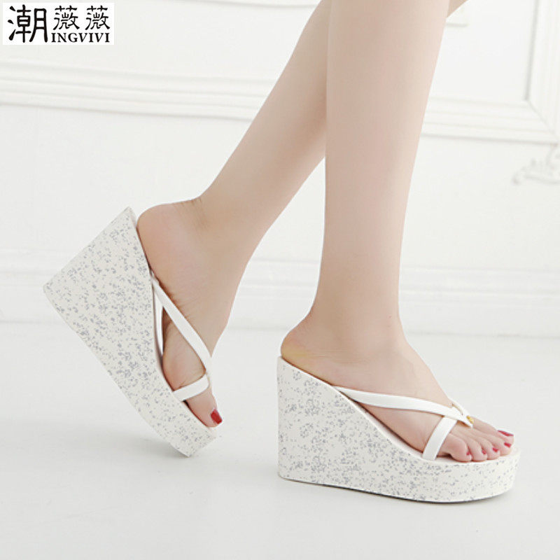 超高跟海边沙滩拖鞋女厚底超高坡跟拖鞋可爱人字拖女白色夹脚拖鞋在类目 女鞋, 拖鞋中 - 来自Buy2taobao.com提供专业的淘宝代购服务