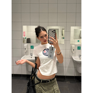 T恤女夏季 复古桌球数字印花短袖 修身 显瘦百搭短款 F383 打底衫 美式