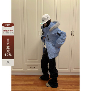 F383 2025美式复古潮牌毛领连帽派克服男女冬季户外保暖棉服外套