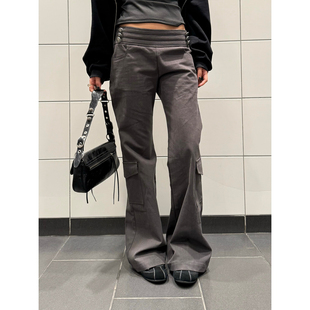美式 显瘦百搭长裤 复古设计感辣妹纽扣装 女气质修身 饰休闲裤 F383