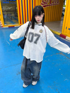 F383 男女 2024AW国潮原创复古字母涂鸦徽章印花宽松休闲网面T袖