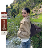 复古拼接翻领斜边拉链修身 F383 美式 显瘦百搭皮革夹克短外套女ins