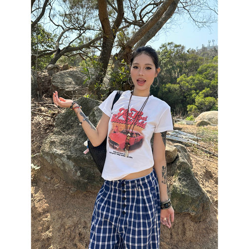 【F383】跑车印花设计正肩短袖