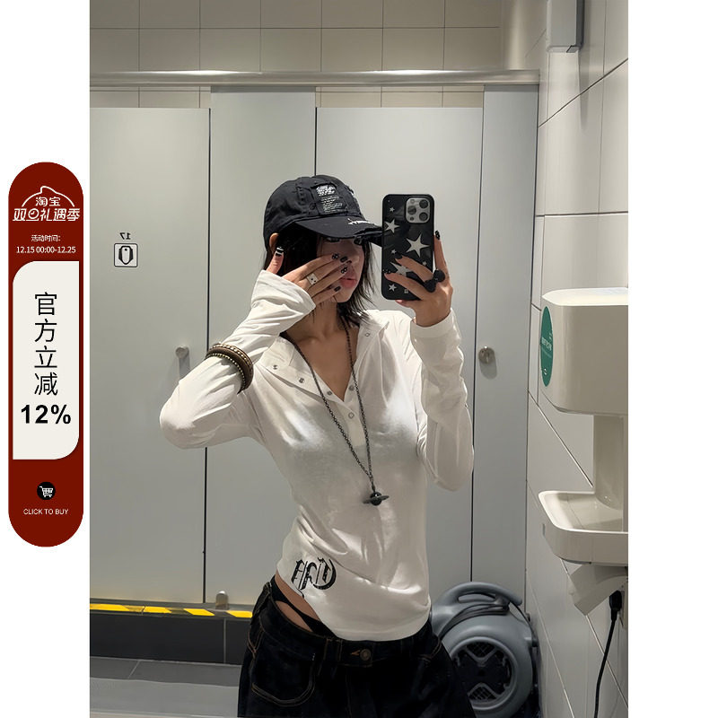 F383 美式朋克长袖连帽T恤哥特风防晒罩衫修身薄纱上衣女辣妹夏潮