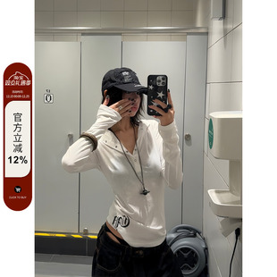 修身 F383 连帽T恤哥特风防晒罩衫 朋克长袖 薄纱上衣女辣妹夏潮 美式