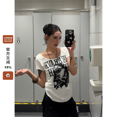 【F383】辣妹人像字母印花短袖