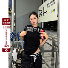 F383 2025美式复古字母印花正肩短袖T恤宽松休闲百搭打底上衣男女