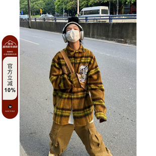 F383 复古街头格子外套珍珠字母绣花夹克上衣 2022AW国潮原创美式