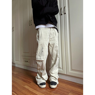 【F383】男女同款米白色工装裤