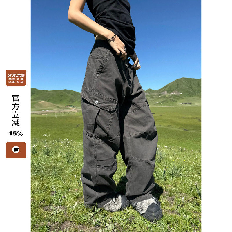 F383 美式复古解构设计感弯刀休闲裤男女宽松廓形多口袋工装裤潮