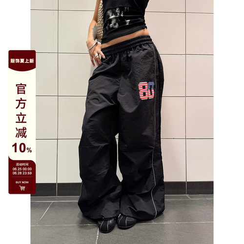 F383美式街头反光条休闲裤
