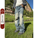 男女ins 复古街头压痕水洗宽松直筒cleanfit磨白牛仔长裤 F383 美式