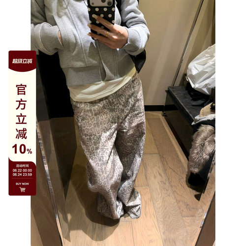 F383美式复古水洗做旧豹纹牛仔裤