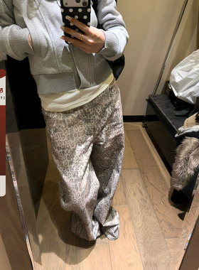 F383 美式复古水洗做旧豹纹牛仔裤男女潮牌宽松直筒休闲显瘦裤子