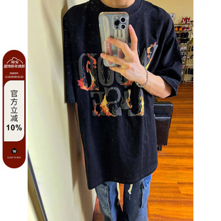 复古百搭纯棉发泡字母短袖 美式 高街男女 2023AW国潮原创夏季 F383