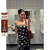复古时髦辣妹小众设计感圆点短袖 F383 美式 条纹抹胸连衣短裙女夏
