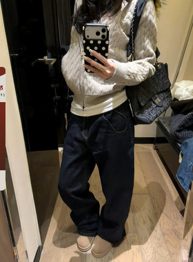 F383 美式复古原牛蓝cleanfit牛仔裤男女水洗宽松直筒垂感拖地裤