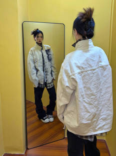 F383 复古涂鸦印花夹克男女宽松百搭潮流外套 2023AW国潮原创美式